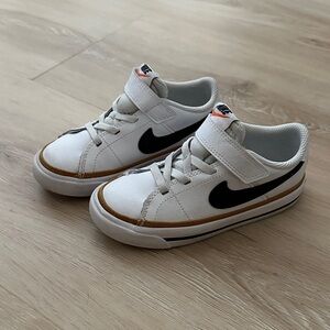 Nike Kids White and Black Sneakers with Tan Accents